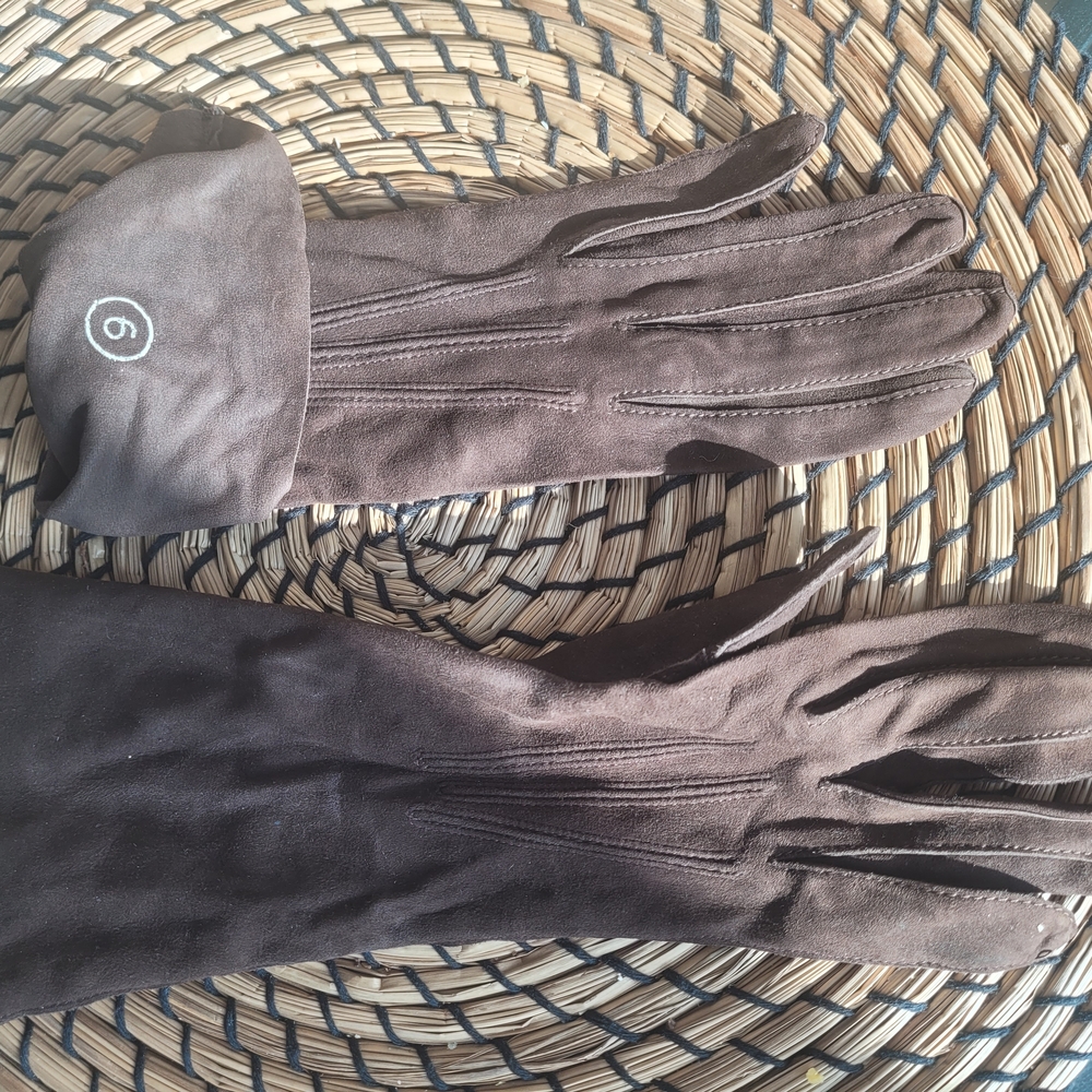 Brown Suede Gloves (Size Small)